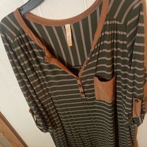 Striped Green and Brown Long Sleeve dress